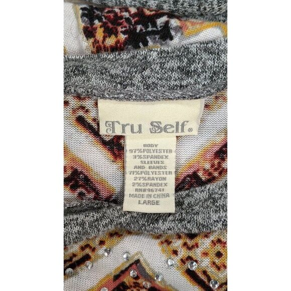 Tru Self Womens Large Multicolor Zig Zag Crew Neck Long Sleeves Pullover Top - Picture 7 of 7